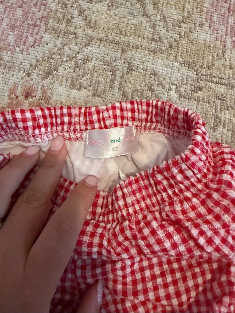 Kids Red Gingham Shorts with Navy Trim 2T